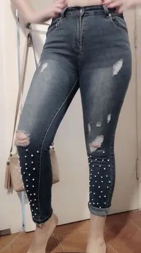 Calça jeans com pérola 38