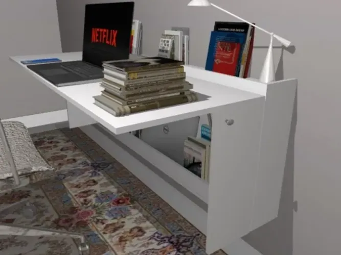 Mesa Dobrável Home Office Delluxe. Armário para guardar livros notebook