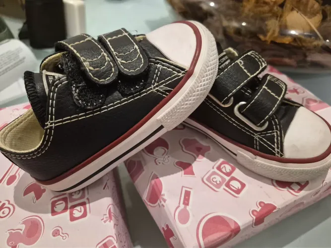 Tênis All Star Infantil Couro Preto Tamanho 18<br>