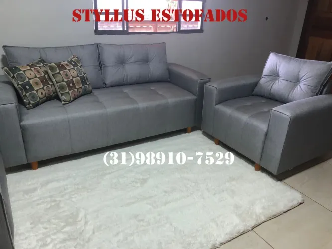 Conjunto Sofá 3Lugares + Poltrona Cinza