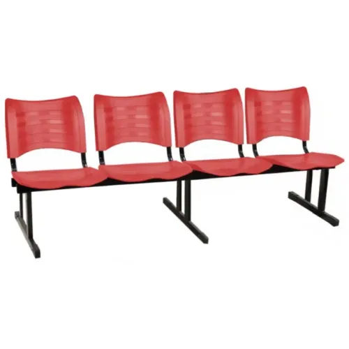 Cadeira Longarina Plástica 4 Lugares Cor Vermelha Resistência Conforto MRPLAST 34196