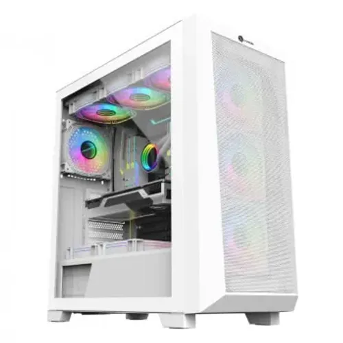 Gabinete Gamer Hayom GB1780, Tampa Lateral de Vidro, Com 4 Fans, LED RGB, Sem Fonte, Branc