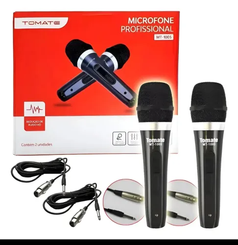 Kit 2 microfones com fio grande 5 metros
