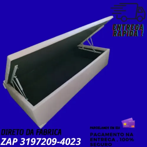Cama Box Baú Solteiro 88x188 com Courino e Pistão a Gás