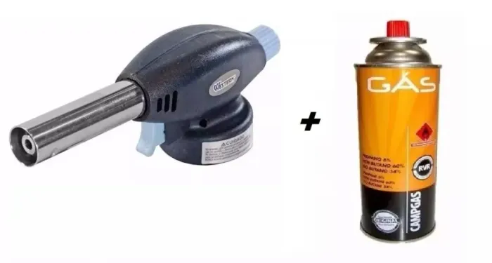 Maçarico Para Uso Culinário Acendimento Automático + 2 Refil de gás butano