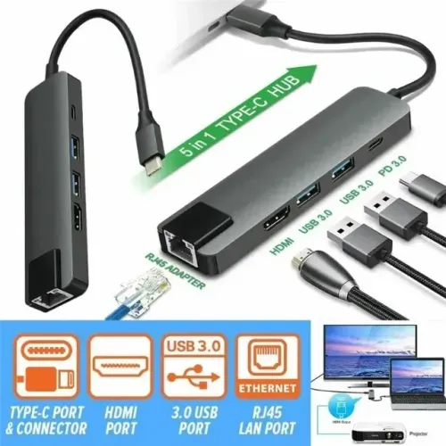 Hub Usb Tipo C Onex Hub-7567 5 Portas 15cm Usb 2.0/3.0 Hdtv Prateado