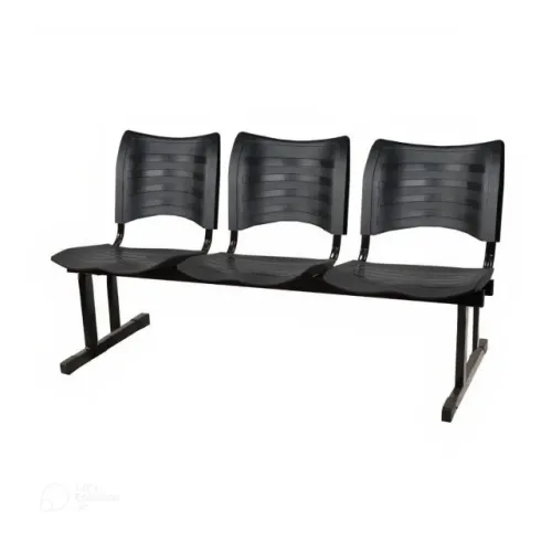 Cadeira Longarina Plástica 3 Lugares Preta Conforto Resistente Modelo PMD 34200