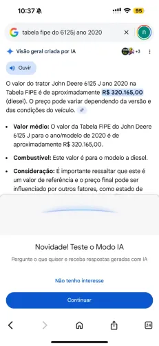 Trator Jonh Deere 6125j ano 2020 apenas 2,200 horas