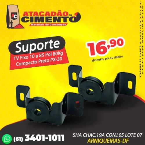 Suporte TV Fixo 10 a 85 Pol Compacto Preto 80Kg PX-30