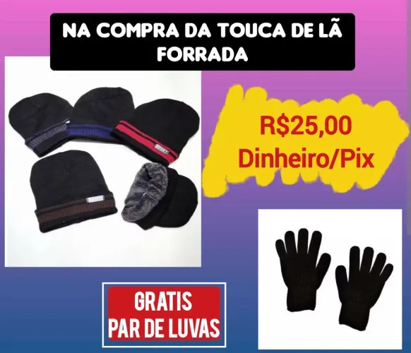 Touca de lã forrada top com as luvas 
