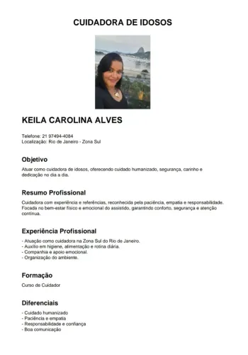 Cuidadora e diarista da zona sul rj com referências!