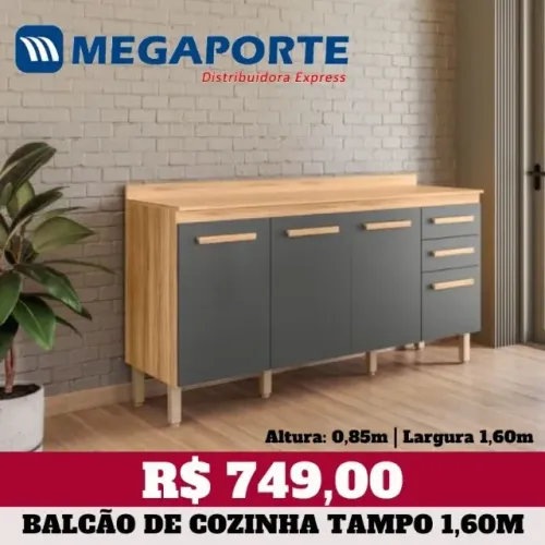 Balcão de Cozinha 1,60m com Tampo 4 Portas (NOVO) Entrega Grátis!