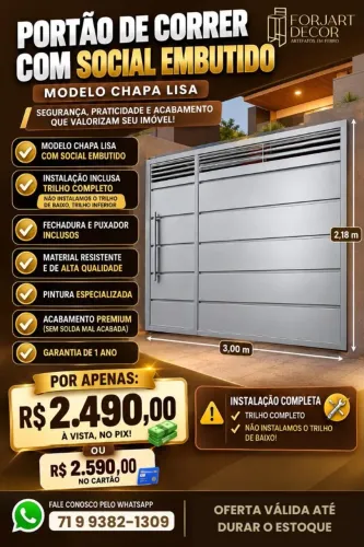 Portão de correr com social embutido
