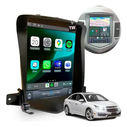 Central Multimídia Tesla Chevrolet Cruze Android 10Pol Carplay Gps Tv On Youtube Canal Som