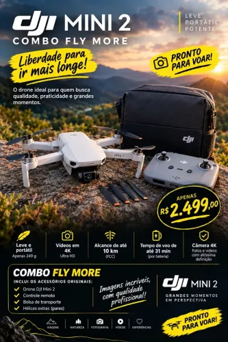 Drone DJI Mini 2 4K Original Combo Fly More ? Sem Baterias e Carregador 