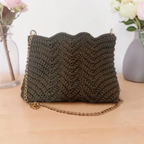 bolsa de luxo crochê verde oliva com alça de corrente