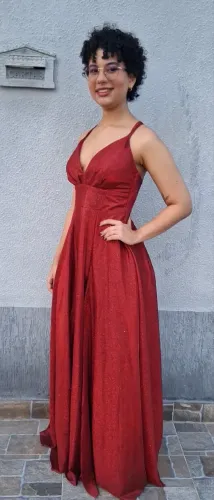 Vestido Longo de Festa Peônia Vermelho com Brilho