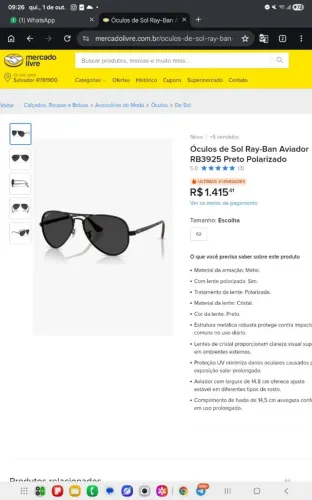 Óculo Ray Ban.