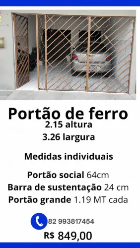 Portão de ferro garagem e social 