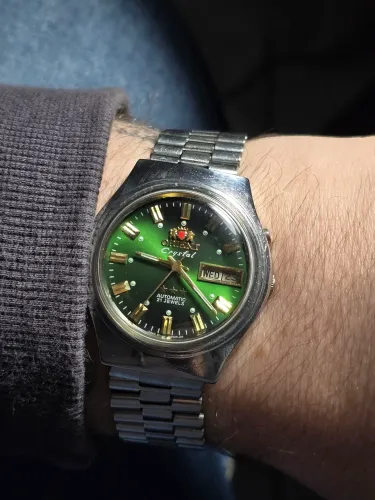 Relógio Orient Crystal 3 Estrelas Automático Vintage - Mostrador Verde Sunburst Raro