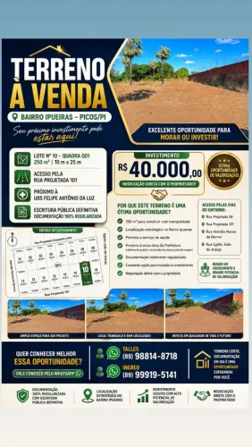 ? TERRENO À VENDA NO BAIRRO IPUEIRAS ? PICOS/PI