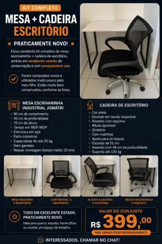 Mesa + Cadeira de Escritório | Kit Completo para Estudos e Home Office