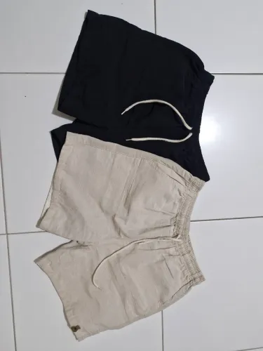 Kit 2 shorts linho - Preto e Bege