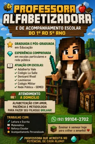 Professora de reforço particular de 1° ao 5° ano.