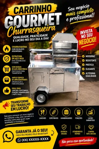 ? Carrinho Profissional de Churrasco/Lanches em Inox - Oportunidade para Negócio