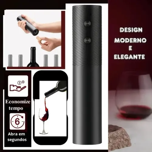 Saca Rolha Elétrico Abridor Vinho Automático Usb Mimo Style Preto