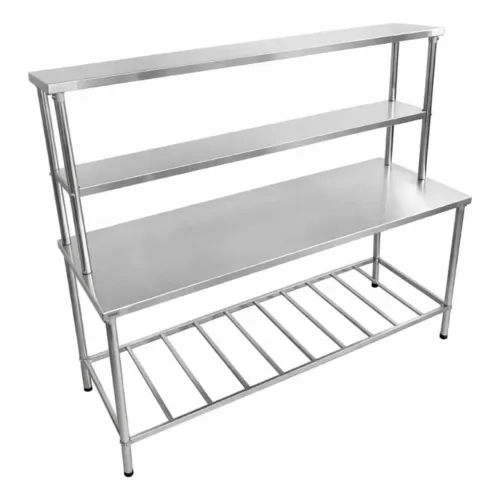 Mesa inox 1,90 x 0,70 com 2 prateleiras superiores inox