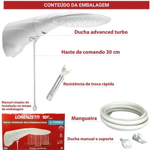 Chuveiro Advanced Turbo Multitemperaturas Lorenzetti 5500w