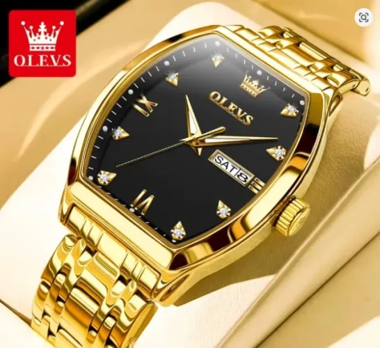 Relógio Olevs 5528 Fundo Preto e Fundo Dourado