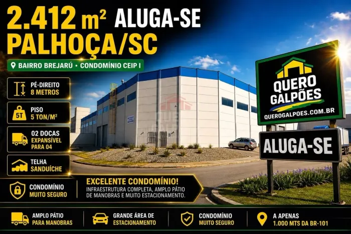 2.412 m² Aluga-se Galpão em Palhoça/SC Bairro Brejarú Condomínio CEIP I