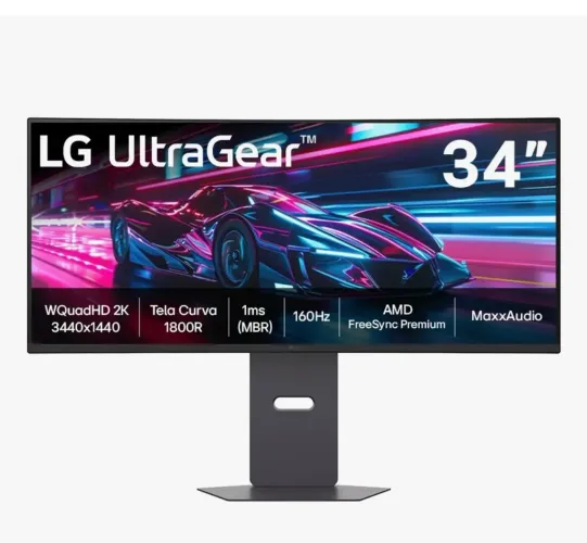 Monitor Gamer LG UltraGear Curvo 34" QuadHD 2K, UltraWide 1800R, 160Hz, 1ms
