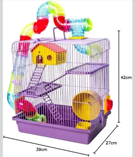 GAIOLA TUBO SUPER LUXO 3 ANDARES LILÁS COMPLETA CASINHA RODA ESCADA SUPER LUXO