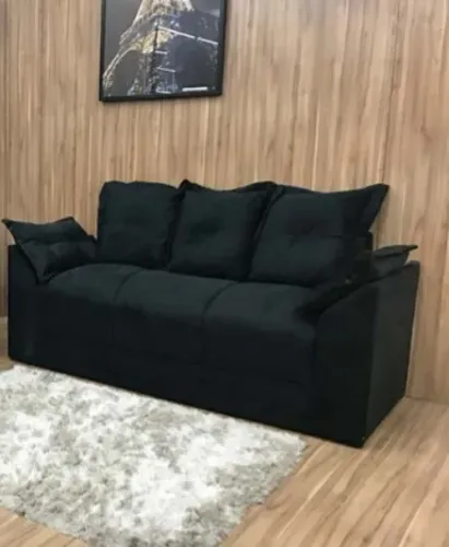Sofá 3 Lugares Paris Sued Preto - Entrega Rápida!