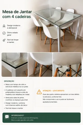 Mesa de jantar com 4 cadeiras