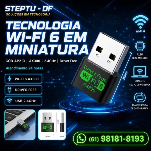 Receptor WiFi 6 AX300 2.4G USB Dongle PC Laptop Driver Arduino Automação COD-AP213