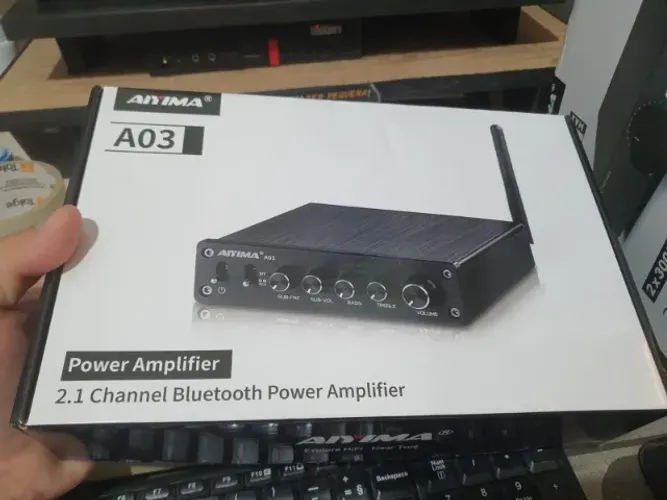 Amplificador aiyima 2.1 Bluetooth 200w A03 controle e corte de Subwoofer