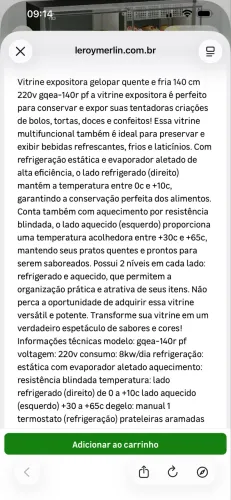 Vitrine expositora quente e frio