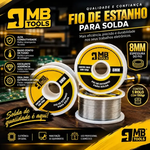 Fio de Solda Estanho MB Tools 8mm 80gr Nova Promoção