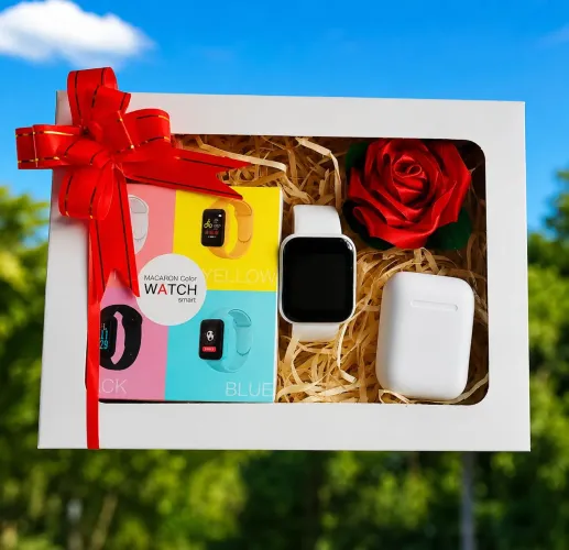 Kit de smartwatch D20s + fone bluetooth + rosa