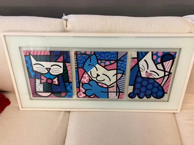 Quadro Emoldurado Romero Britto - Fluffy Friends (Lindo para Decoração)