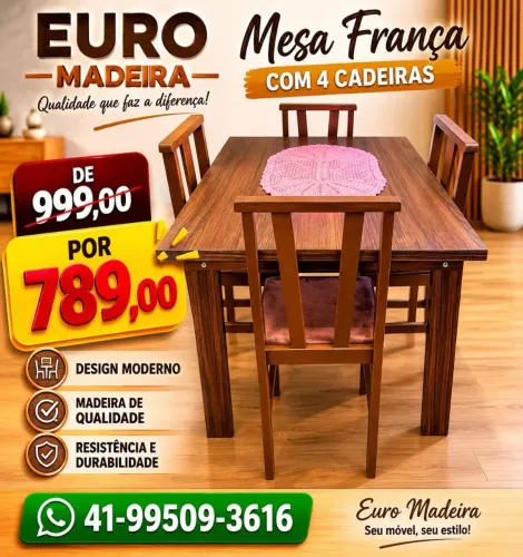 Mesa França com 4 cadeiras - Novo