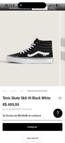 Tênis Skate Sk8-Hi Black White