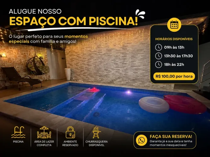 Aluguel de espaço com piscina 100 por hora