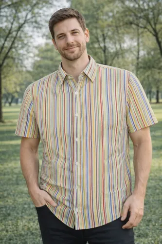 Camisa de Botão Masculina Estampa Listras 100% Algodão
