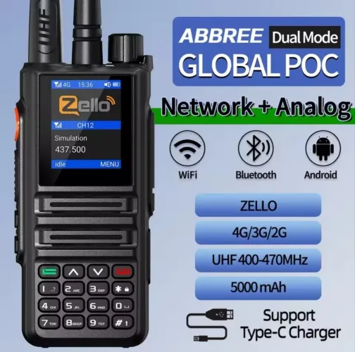 Rádio Comunicador HT UHF analógico e PoC Zello PTT 4G 3G Wi-fi Abbree GP889