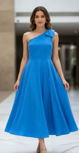 IDEA vestido linho M azul
